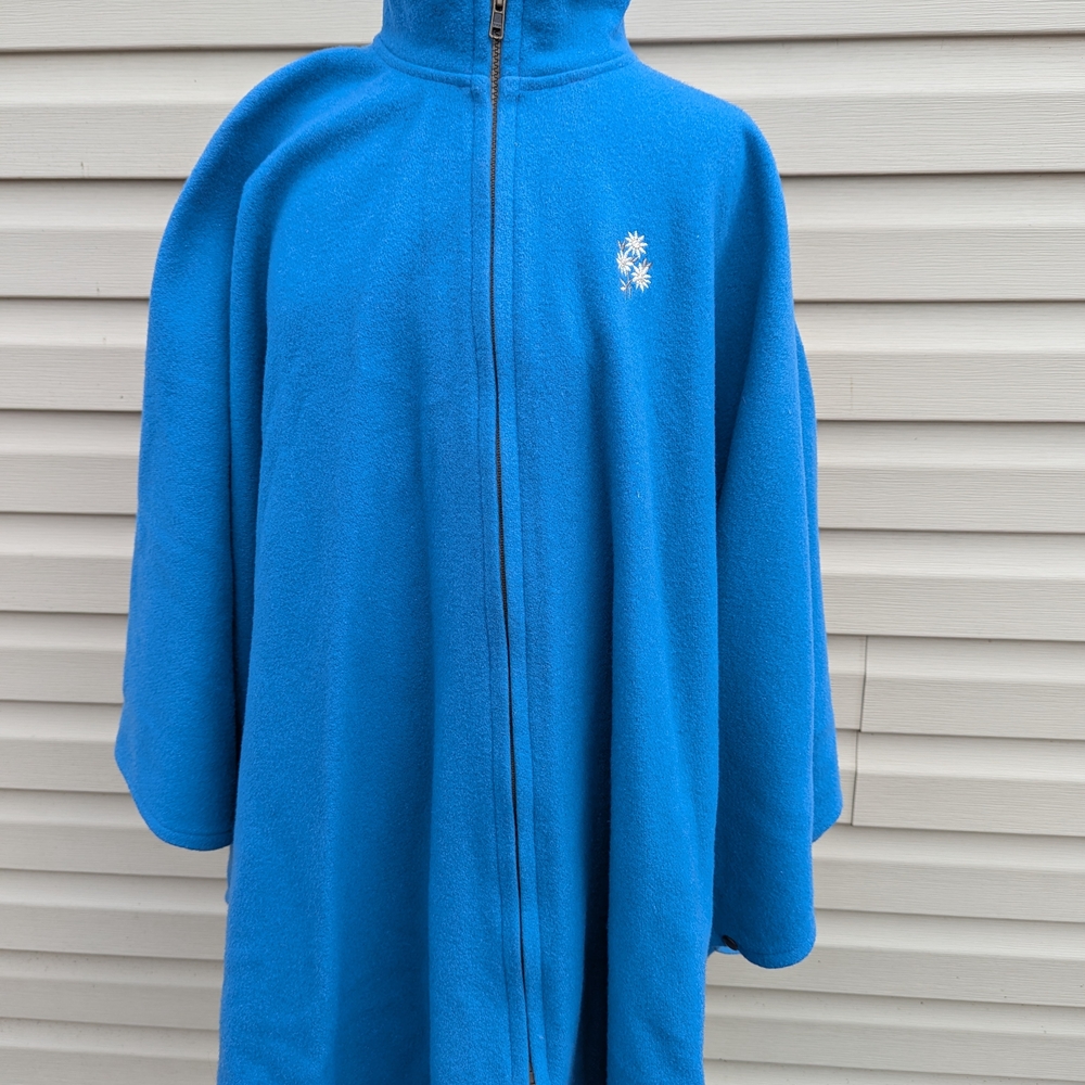 Blue Fleece Cape with Embroidered Detail